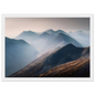 Highland mist landscape print in a white frame with a wide white mount