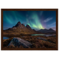 Aurora over a Highland loch at night, in a wide dark brown wood frame