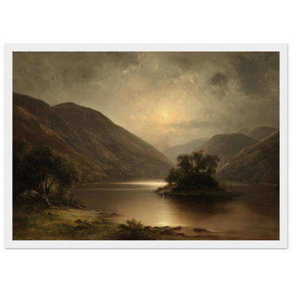 Classical Scottish loch painting in a white frame