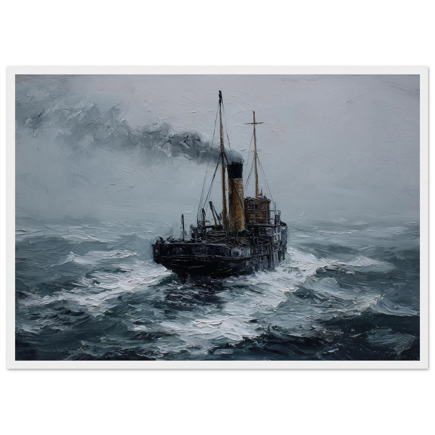 Puffer in rough seas, print in a white frame