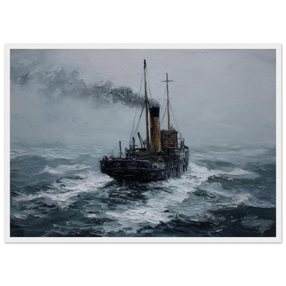 Puffer in rough seas, print in a white frame