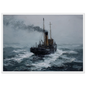 Puffer in rough seas, print in a white frame