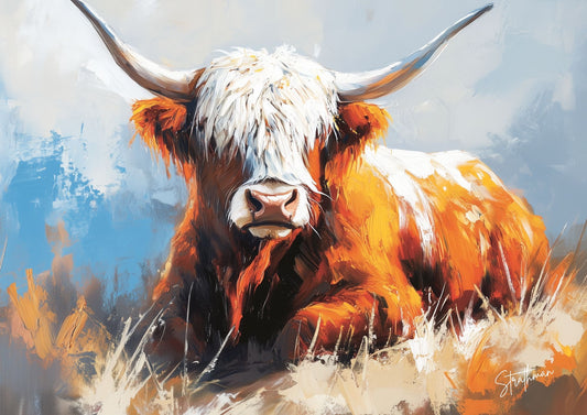 Colorful Oil Painting of Highland Cow