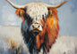 Colorful Oil Painting of Standing Highland Cow