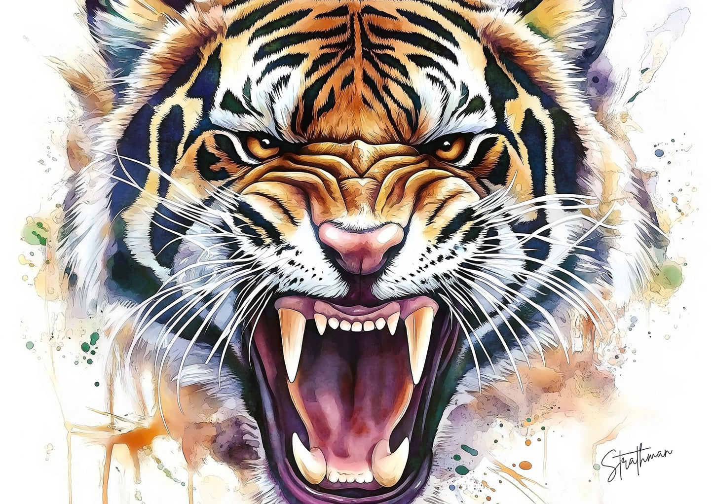 Snarling Tiger Watercolor