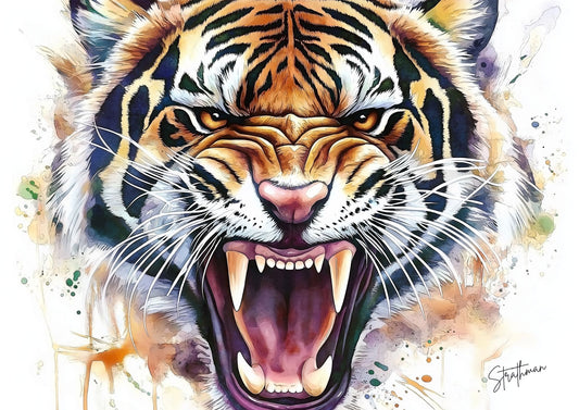 Snarling Tiger Watercolor