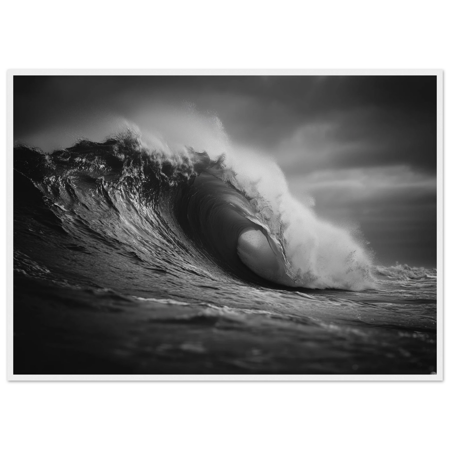 Monochrome barrel wave, print in a white frame