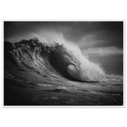 Monochrome barrel wave, print in a white frame