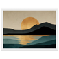 Teal and gold minimalist landscape print in a white frame with a wide white mount