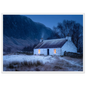 Highland croft in the snow, in a white frame with a slim mount