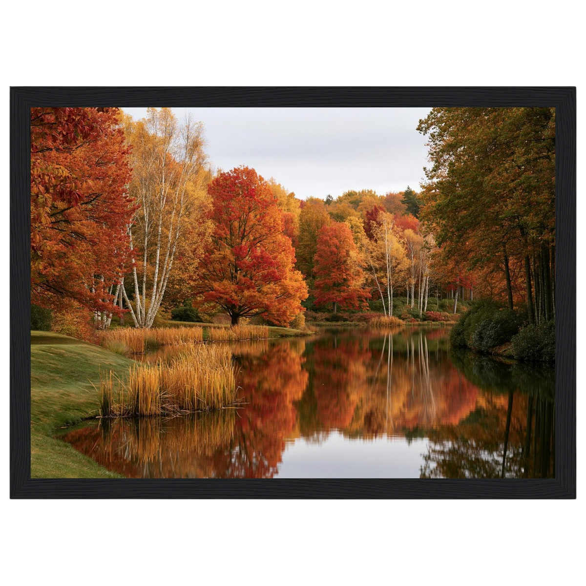Autumn on the Lake, print in a black frame