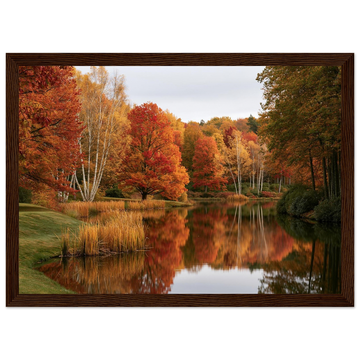 Autumn on the Lake, print in a dark wood frame