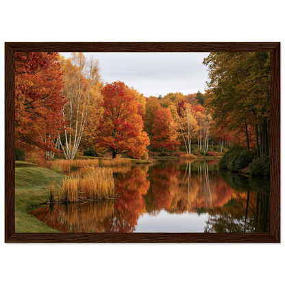 Autumn on the Lake, print in a dark wood frame