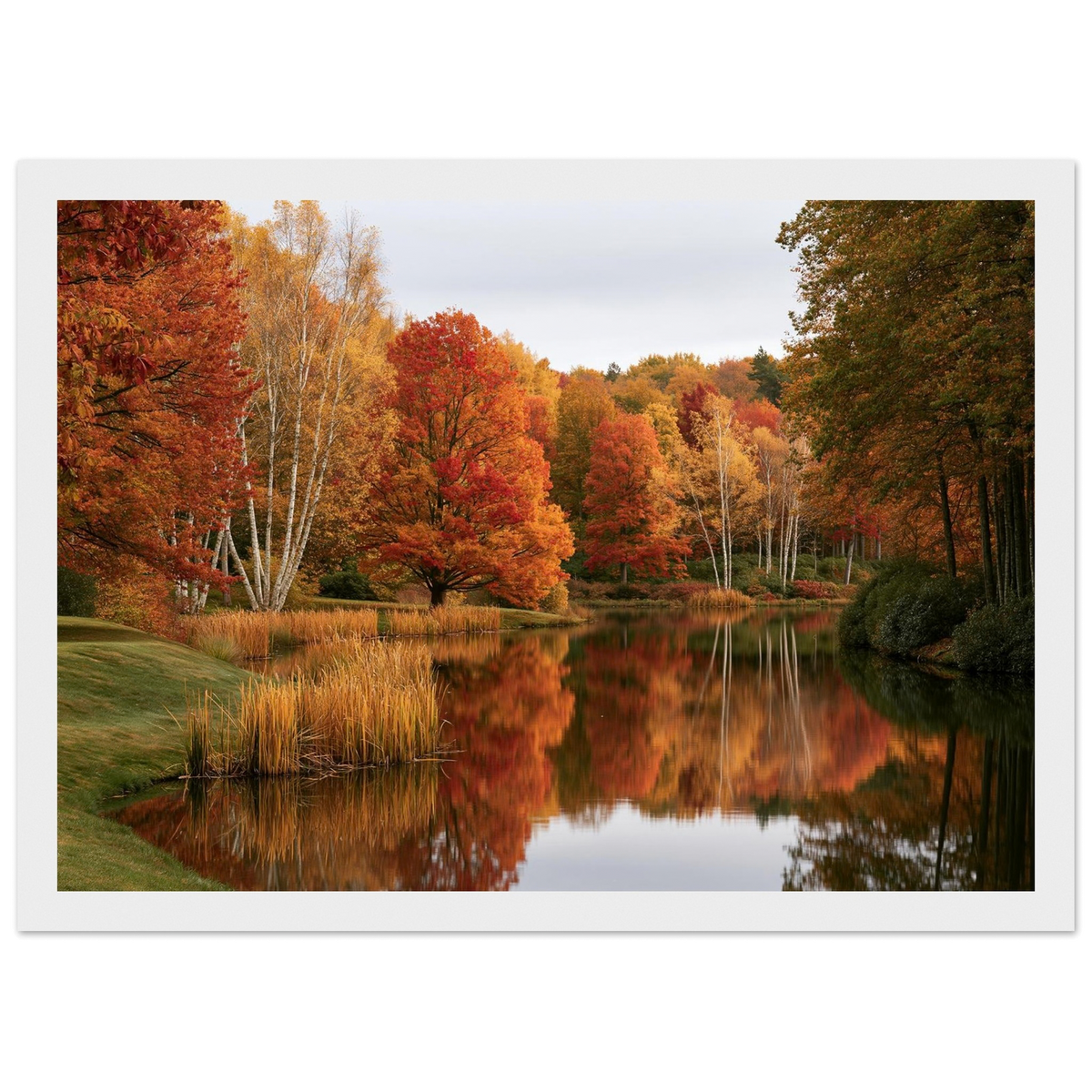 Autumn on the Lake, print in a white frame