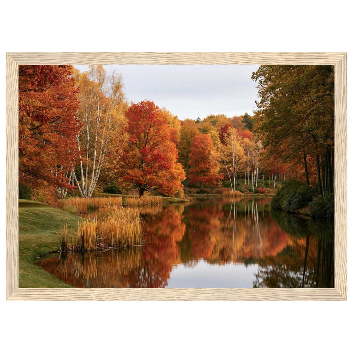 Autumn on the Lake, print in a natural wood frame