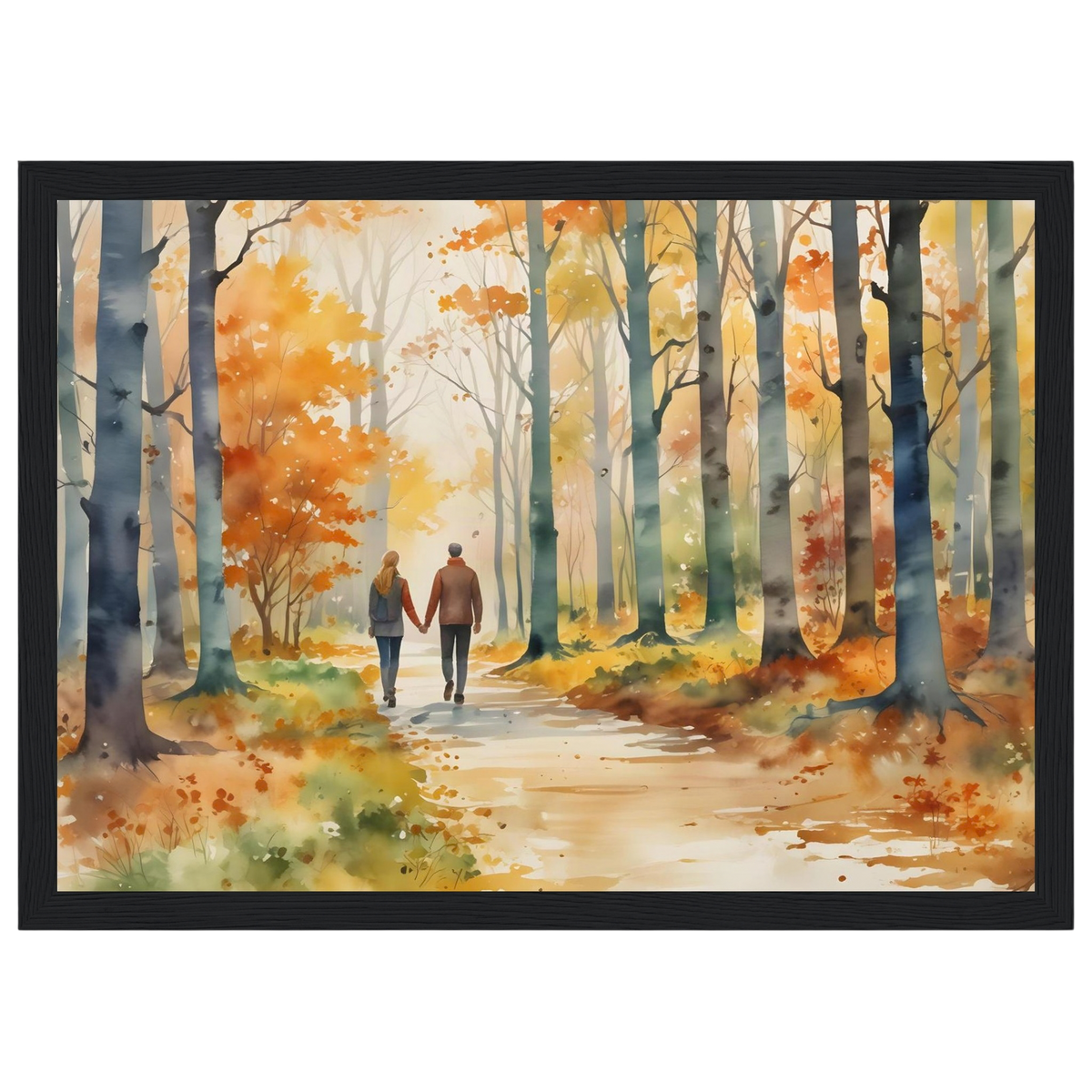 Autumn Walk for Two, print in a black frame