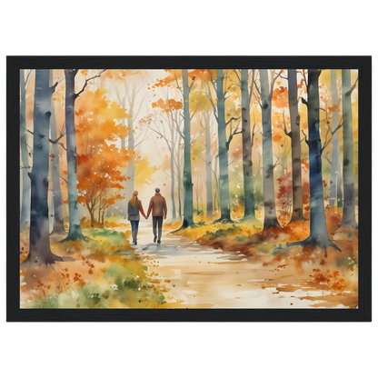 Autumn Walk for Two, print in a black frame