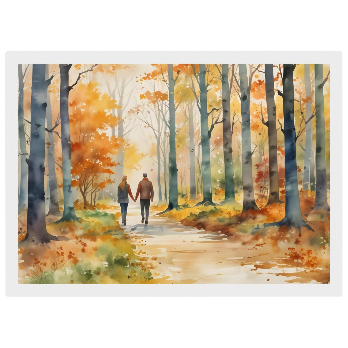 Autumn Walk for Two, print in a white frame