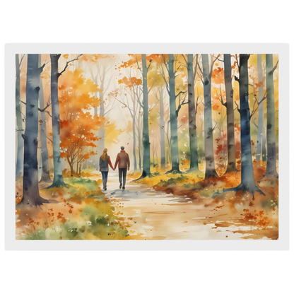 Autumn Walk for Two, print in a white frame