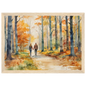 Autumn Walk for Two, print in a natural wood frame