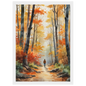 Autumn Woodland Path, print in a white frame
