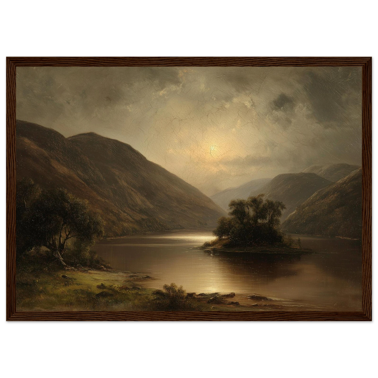 Romantic Highland landscape in a dark mahogany frame