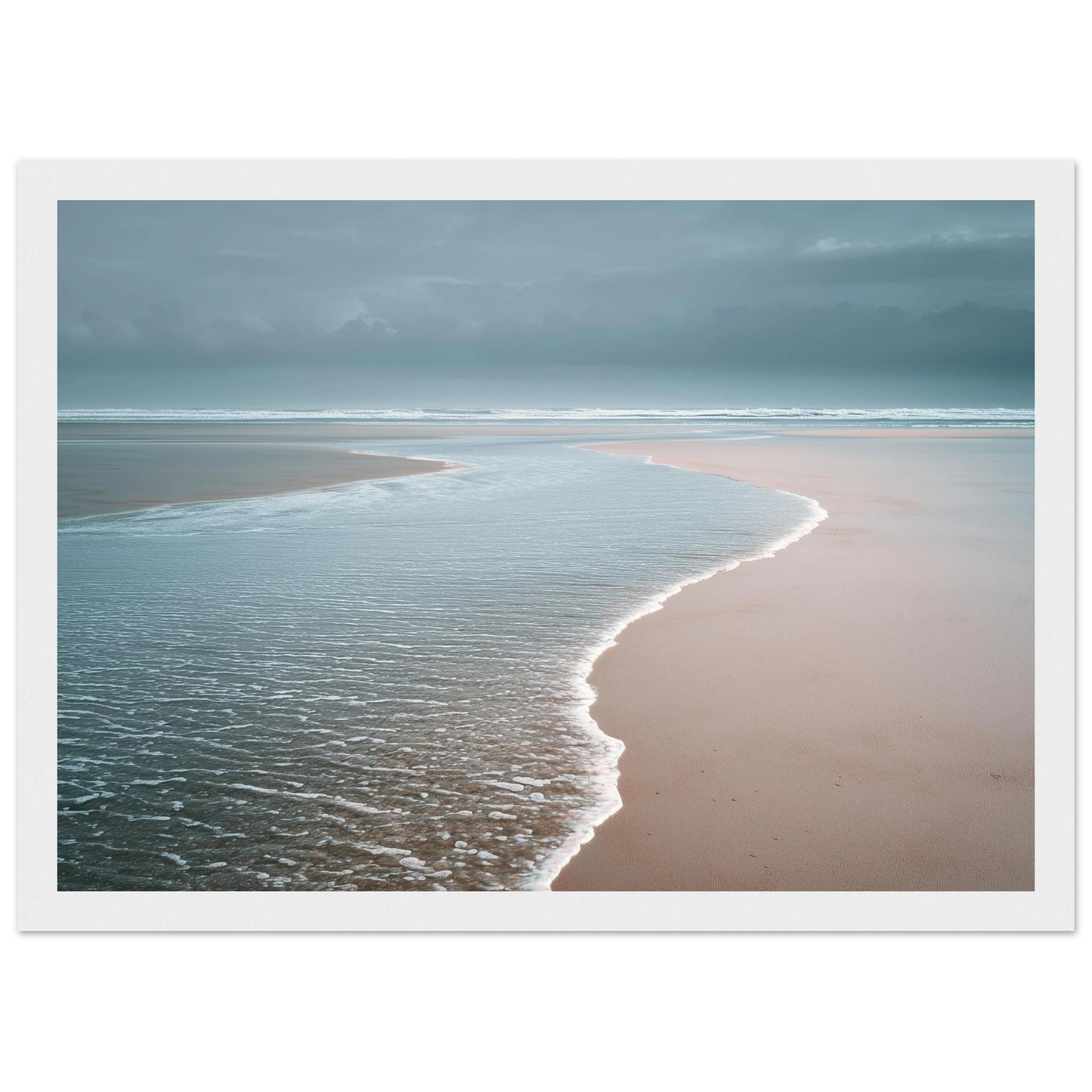 Tide line on an empty strand, print in a white frame with a wide mount