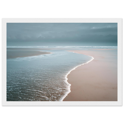 Tide line on an empty strand, print in a white frame with a wide mount
