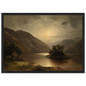 Moody moonlit glen and loch, framed in black with a mount