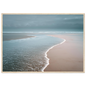 Quiet shoreline in muted neutral tones, framed in pale natural wood