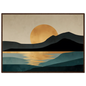 Minimalist gold sun landscape wall art in a black frame