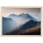 Scottish ridges in mist, art print in a pale natural wood frame with a mount