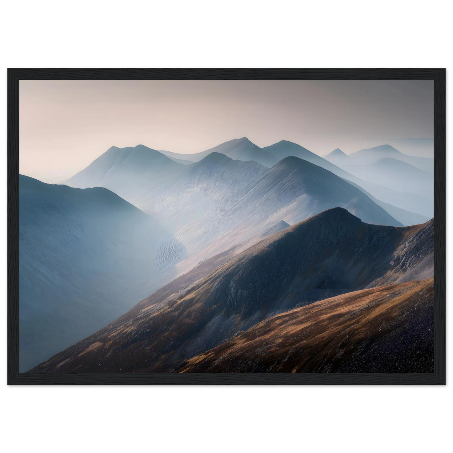 Misty Scottish mountain landscape in a black frame