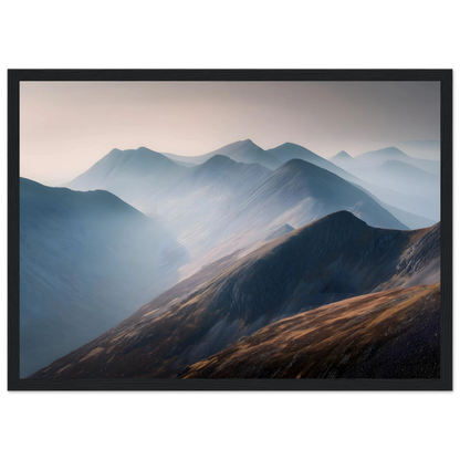 Misty Scottish mountain landscape in a black frame