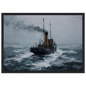 Maritime oil painting of a puffer in a squall, framed in charcoal