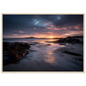Beach at last light, art print in a pale natural wood frame with a mount