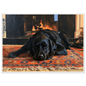 Black labrador at the hearth, print in a white frame