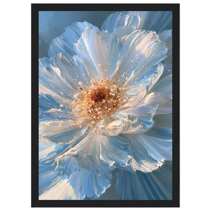 Blue impasto flower, print in a black frame