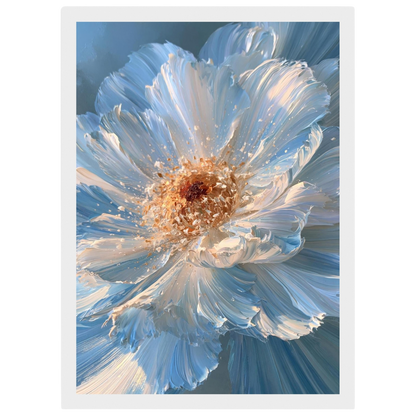 Blue impasto flower, print in a white frame