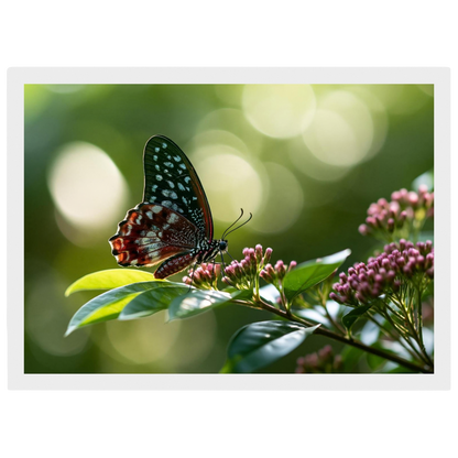 Butterfly on Pink Blossom, print in a white frame