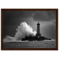 Lighthouse and heavy sea in black and white, framed in dark walnut