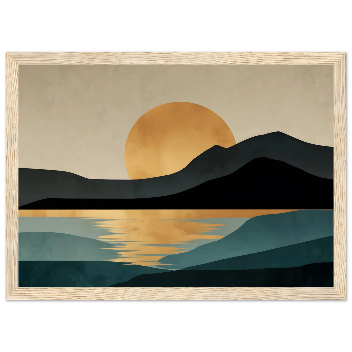 Scandinavian minimalist sunset print in a pale natural wood frame