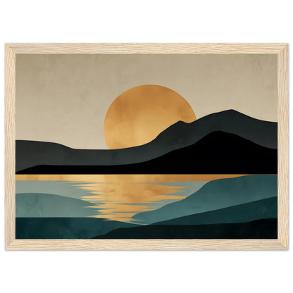 Scandinavian minimalist sunset print in a pale natural wood frame