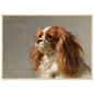 A Blenheim Cavalier King Charles Spaniel oil portrait, print in a natural wood frame