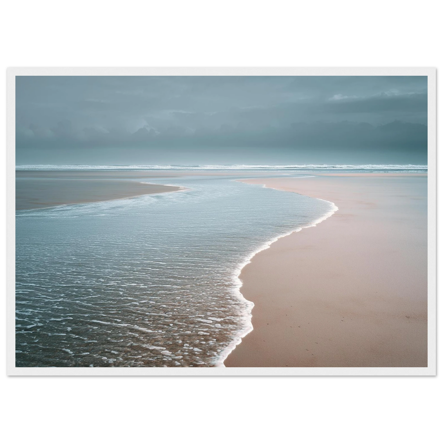 Minimalist beach and foam edge, print in a white frame