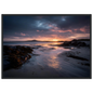 Low tide seascape print with dramatic cloud, in a dark frame