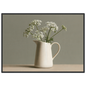 White cow parsley in a cream jug against a soft sage wall, print in a black frame
