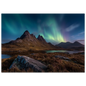 Aurora and stars over a Highland loch, print in a dark grey frame