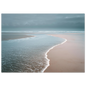 Minimalist beach and shallow water under low cloud, print in a dark frame