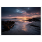 Coastal sunset over wet sand in a white frame with a slim mount